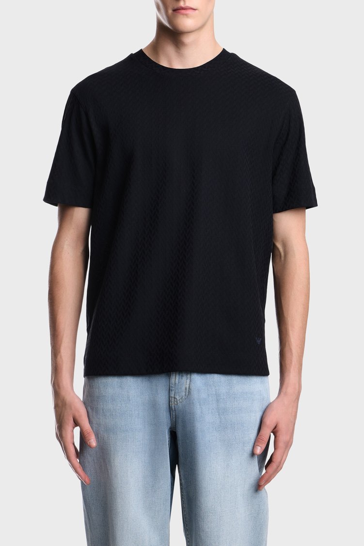 Emporio Armani Jakarlı Regular Fit Bisiklet Yaka Erkek T Shirt EM007038 AF10762 FB561 Lacivert - Emporio Armani