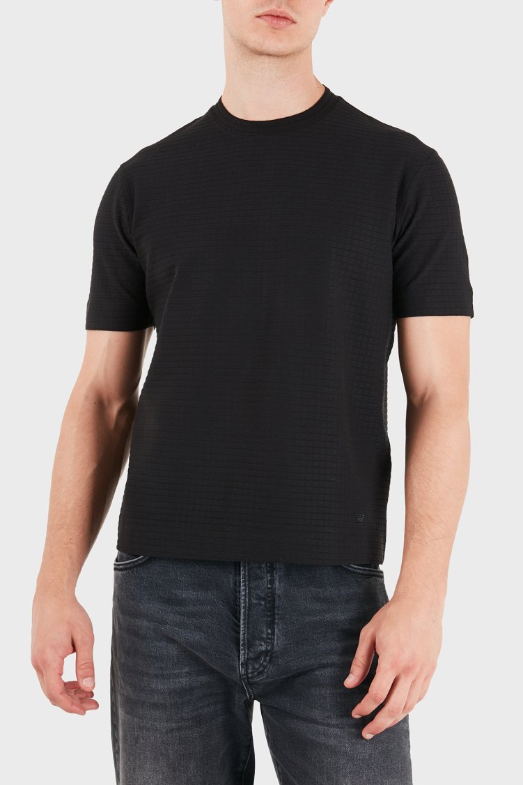 Emporio Armani Jakarlı Regular Fit Bisiklet Yaka Erkek T Shirt EM007038 AF10762 FC374 Siyah - Emporio Armani