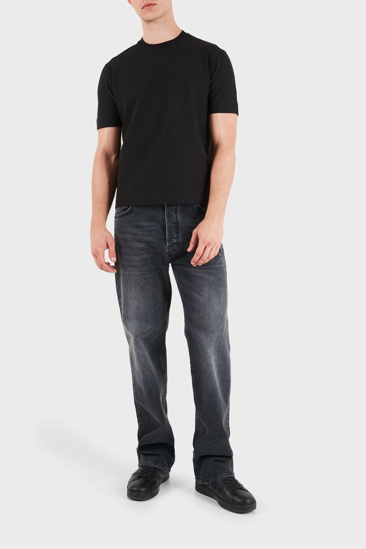 Emporio Armani Jakarlı Regular Fit Bisiklet Yaka Erkek T Shirt EM007038 AF10762 FC374 Siyah - Emporio Armani (1)