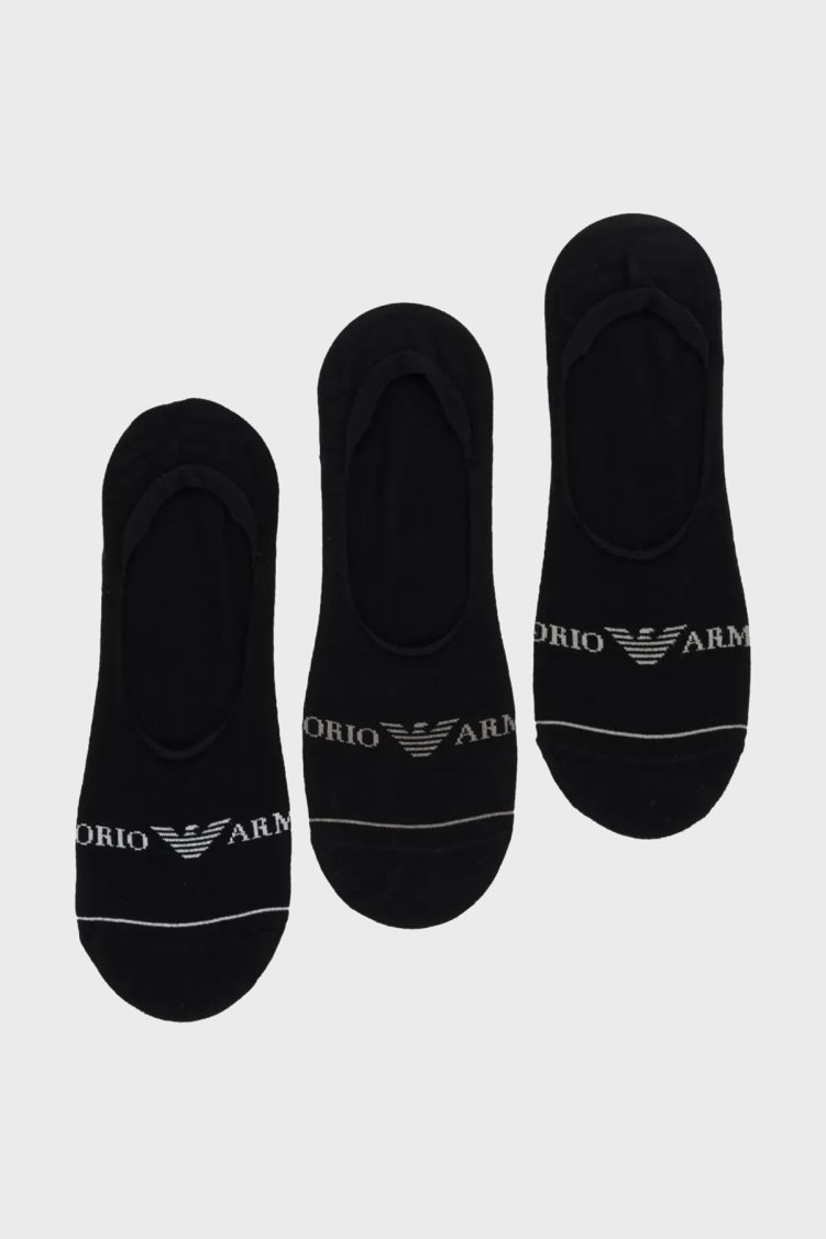 Emporio Armani Jakarlı Streç Pamuklu 3 Pack Babet Erkek Çorap EM000548 AF12276 MC061 SİYAH - Emporio Armani
