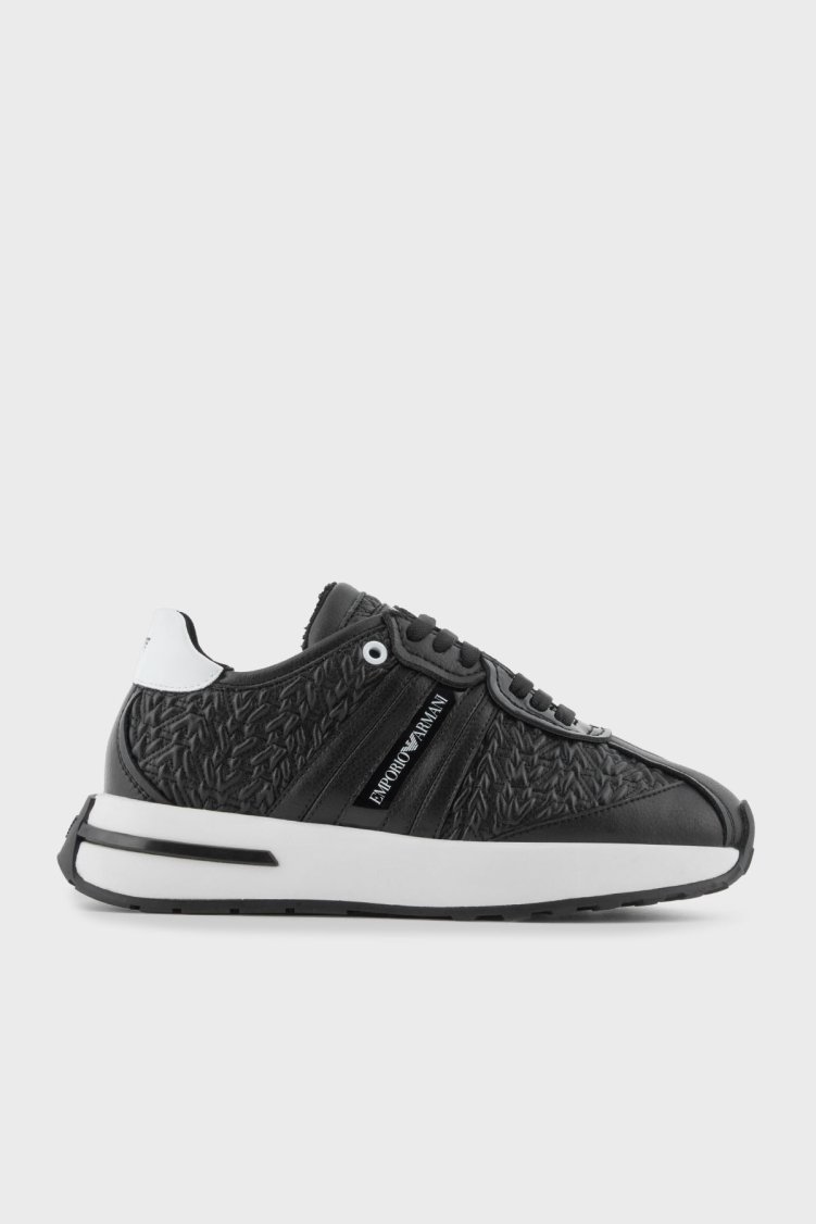 Emporio Armani Kabartma Logolu Sneaker Kadın Ayakkabı EW003060 AF19771 MC234 SİYAH - Emporio Armani