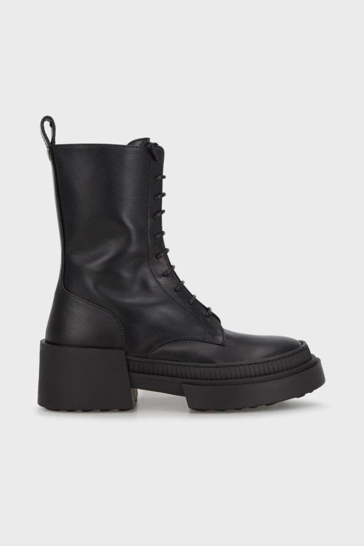 Emporio Armani Kalın Topuklu Fermuarlı Deri Bayan Bot X3N184 XF767 00002 SİYAH - Emporio Armani