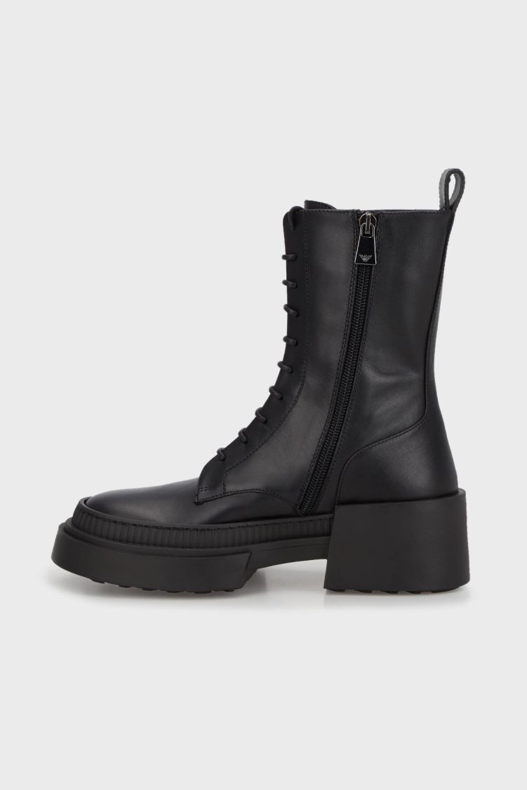 Emporio Armani Kalın Topuklu Fermuarlı Deri Bayan Bot X3N184 XF767 00002 SİYAH - Emporio Armani (1)