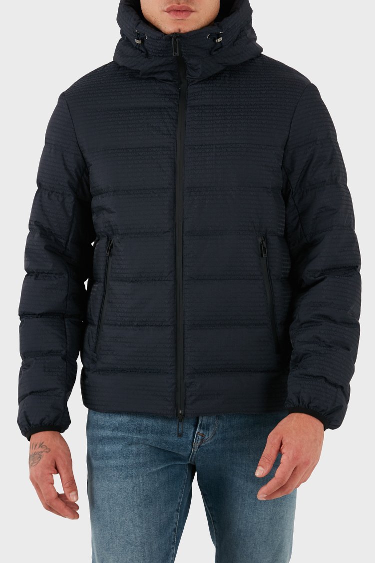 Emporio Armani Kapitoneli 4G Logolu Regular Fit Kapüşonlu Şişme Erkek Mont EM003043 AF15384 UB118 LACİVERT - Emporio Armani