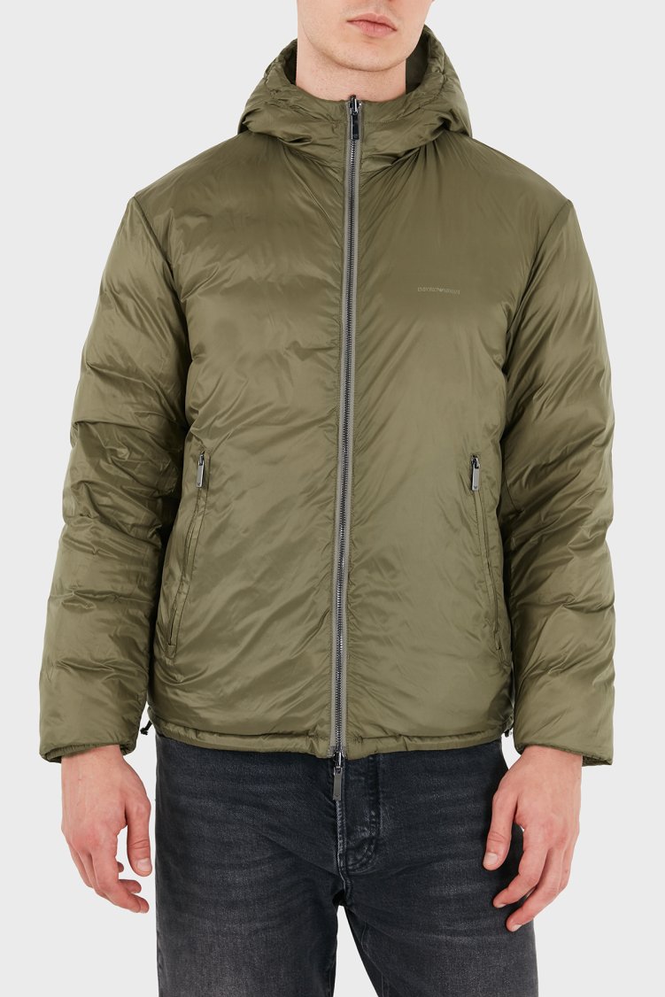 Emporio Armani Kapitoneli Kapüşonlu Kuş Tüyü Dolgulu Çift Taraflı Su Geçirmez Şişme Erkek Mont EM006732 AF28007 F8287 Gri - Emporio Armani