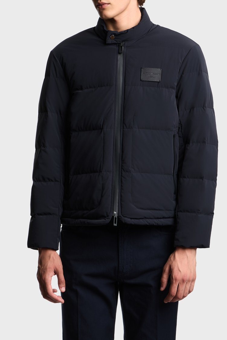 Emporio Armani Kapitoneli Logolu Regular Fit Dik Yaka Erkek Mont EM003278 AF18499 UB118 LACİVERT - Emporio Armani