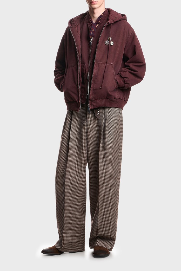 Emporio Armani Kareli % 100 Yün Rahat Kalıp Geniş Paça Erkek Pantolon EM007123 TE23229 F1055 Bej - Emporio Armani