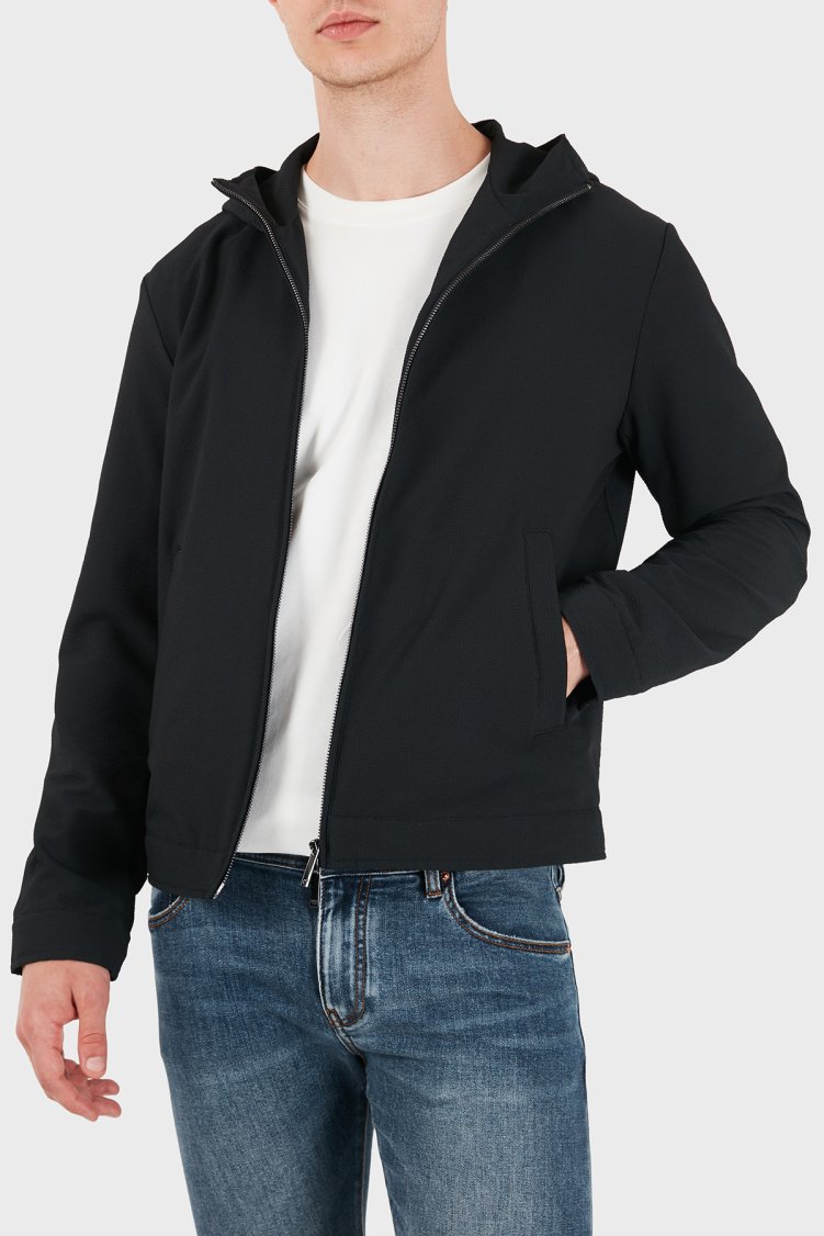 Emporio Armani Kaz Tüyü Dolgulu Kapüşonlu Erkek Ceket EM006752 AF28011 UB118 Lacivert - Emporio Armani