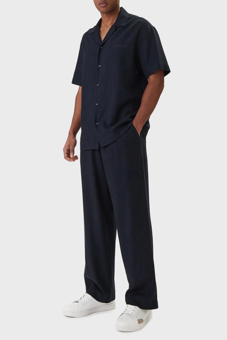 Emporio Armani Keten Karışımlı Regular Fit Kısa Kollu Erkek Gömlek EM000593 AF20590 UB102 LACİVERT - Emporio Armani (1)