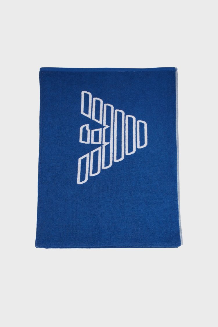 Emporio Armani Logo Baskılı % 100 Pamuk 170 x 102 cm Çift Taraflı Unisex Plaj Havlusu EX000019 AF12331 UB093 SAKS - Emporio Armani