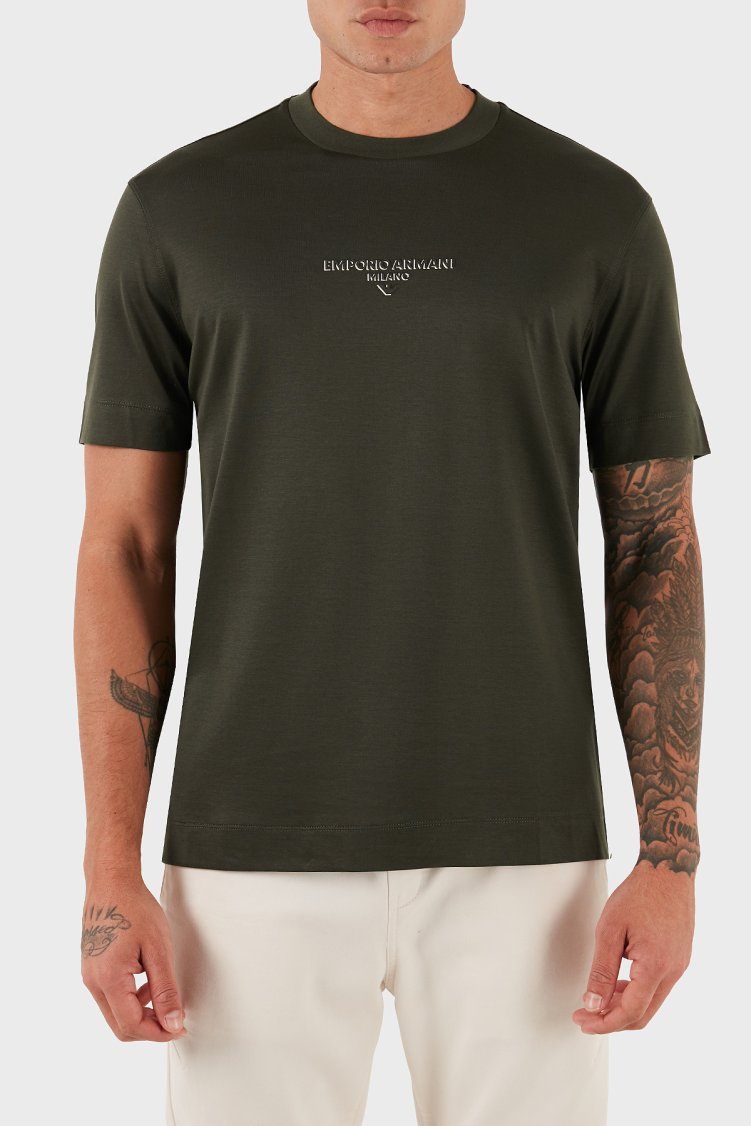 Emporio Armani Logo Baskılı Pamuklu Regular Fit Bisiklet Yaka Erkek T Shirt EM002838 AF10761 U8120 HAKİ - Emporio Armani