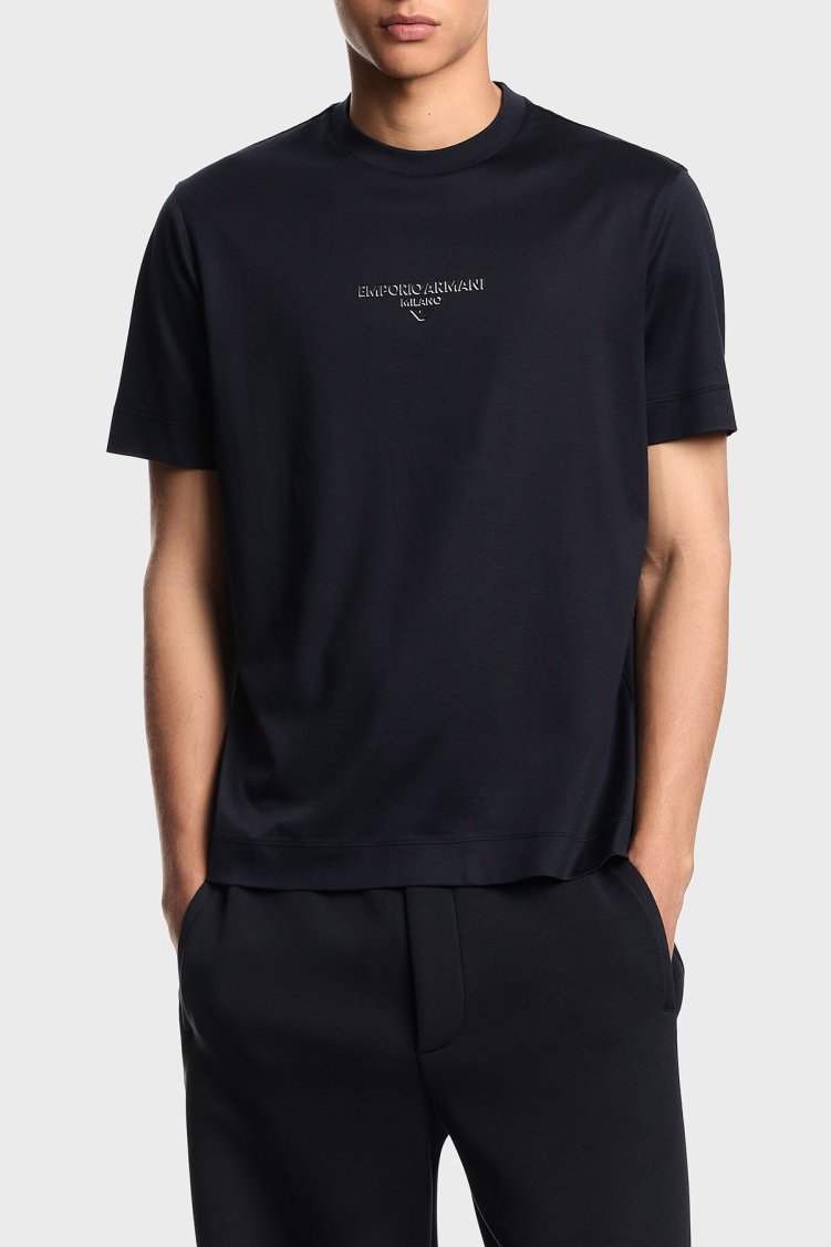 Emporio Armani Logo Baskılı Pamuklu Regular Fit Bisiklet Yaka Erkek T Shirt EM002838 AF10761 UB118 LACİVERT - Emporio Armani