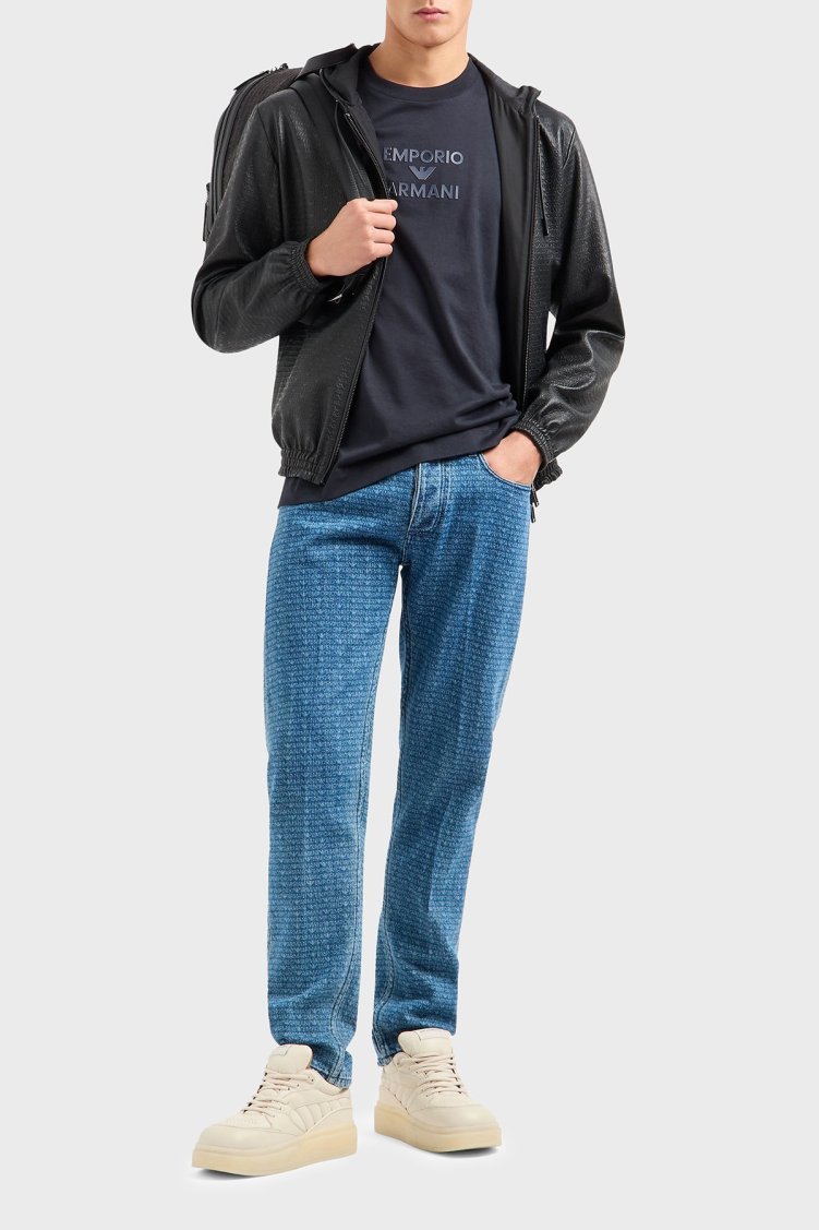 Emporio Armani Logo Baskılı Pamuklu Slim Fit Düşük Bel Normal Paça Jeans Erkek Kot Pantolon EM000668 AF13444 FB054 MAVİ - Emporio Armani