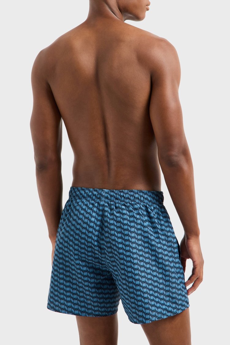 Emporio Armani Logo Desenli Slim Fit Düşük Bel Erkek Mayo Short EM000583 AF12342 F9035 Mavi - Emporio Armani (1)