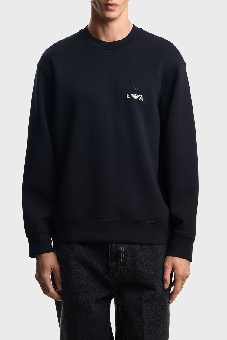 Emporio Armani Logo İşlemeli Streç Pamuklu Regular Fit Bisiklet Yaka Erkek Sweat EM002919 AF10013 UB118 LACİVERT - Emporio Armani
