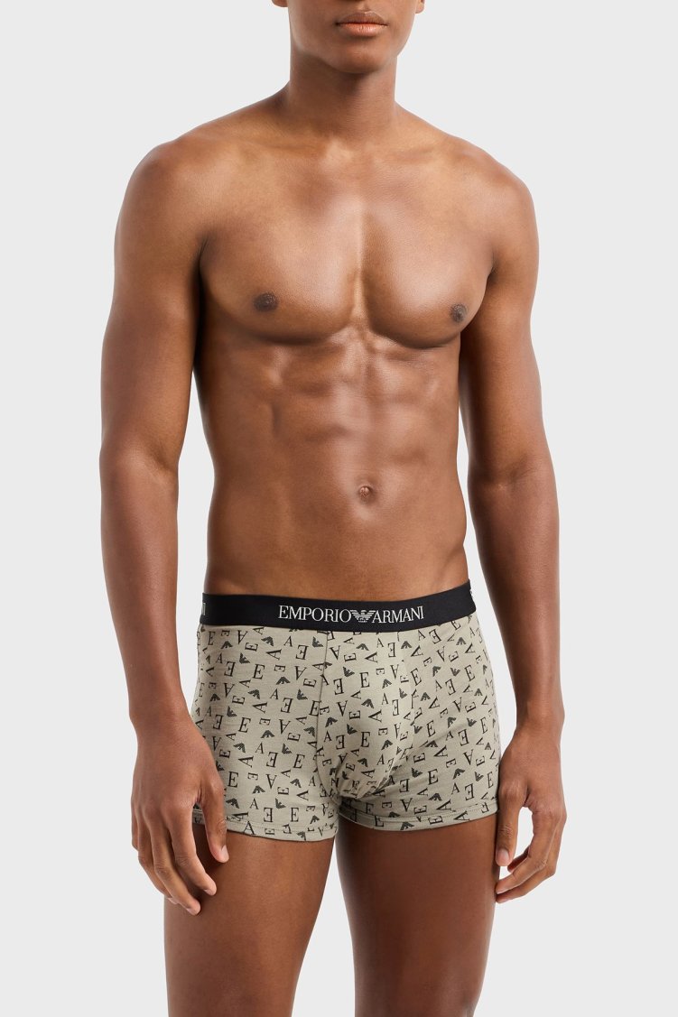 Emporio Armani Logolu % 100 Pamuk 3 Pack Erkek Boxer EM000260 AF10800 MC112 Siyah-Yeşil-Krem - Emporio Armani (1)