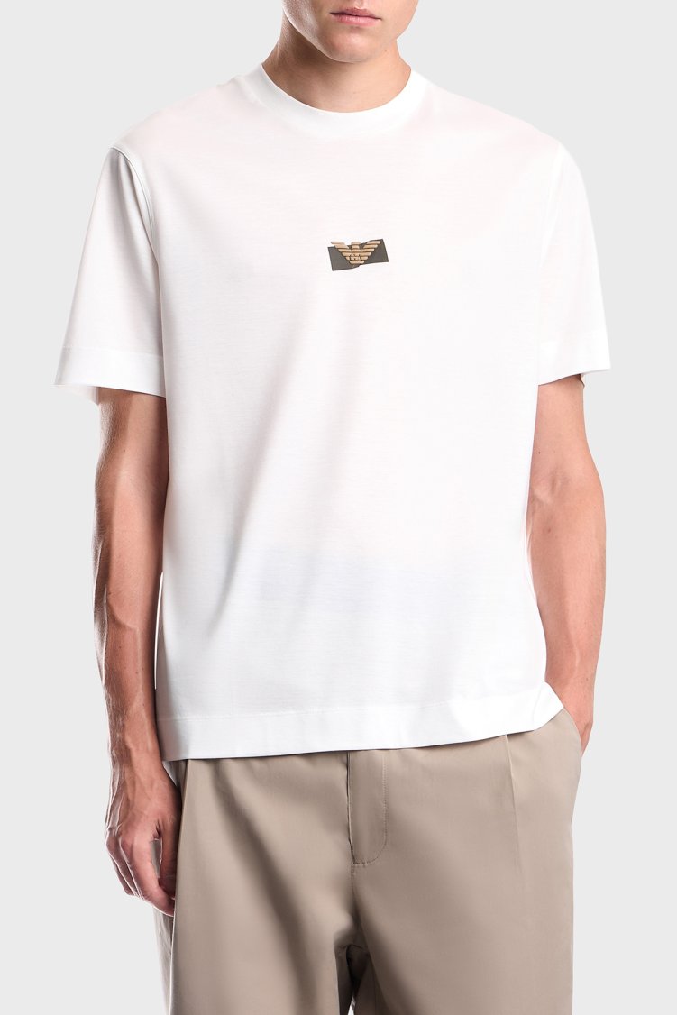 Emporio Armani Logolu % 100 Pamuk Bisiklet Yaka Erkek T Shirt EM007040 AF10017 U0003 Beyaz - Emporio Armani