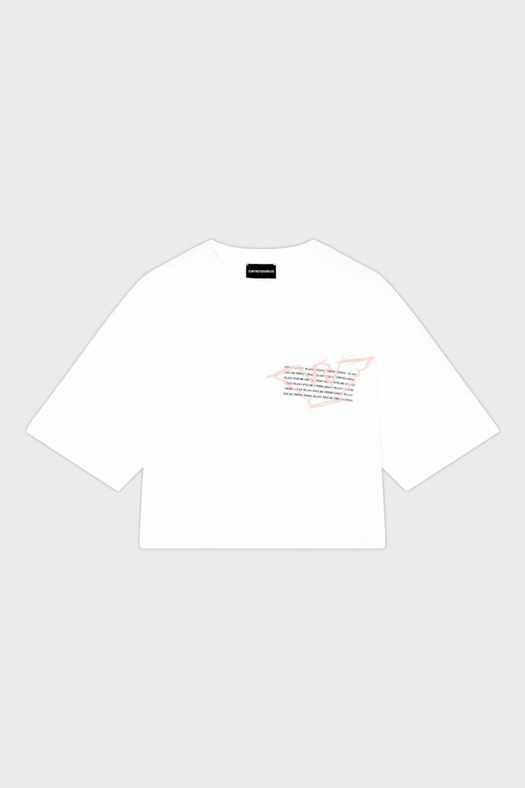 Emporio Armani Logolu % 100 Pamuk Cropped Fit Bisiklet Yaka Kadın T Shirt EW004388 AF12597 U0002 BEYAZ - Emporio Armani