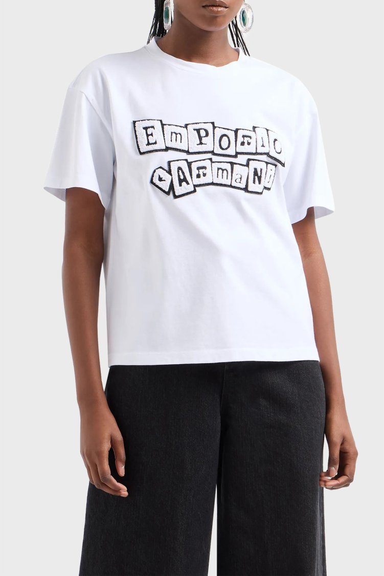 Emporio Armani Logolu % 100 Pamuk Regular Fit Kadın T Shirt 6D2T7H 2J4EZ 0100 BEYAZ - Emporio Armani