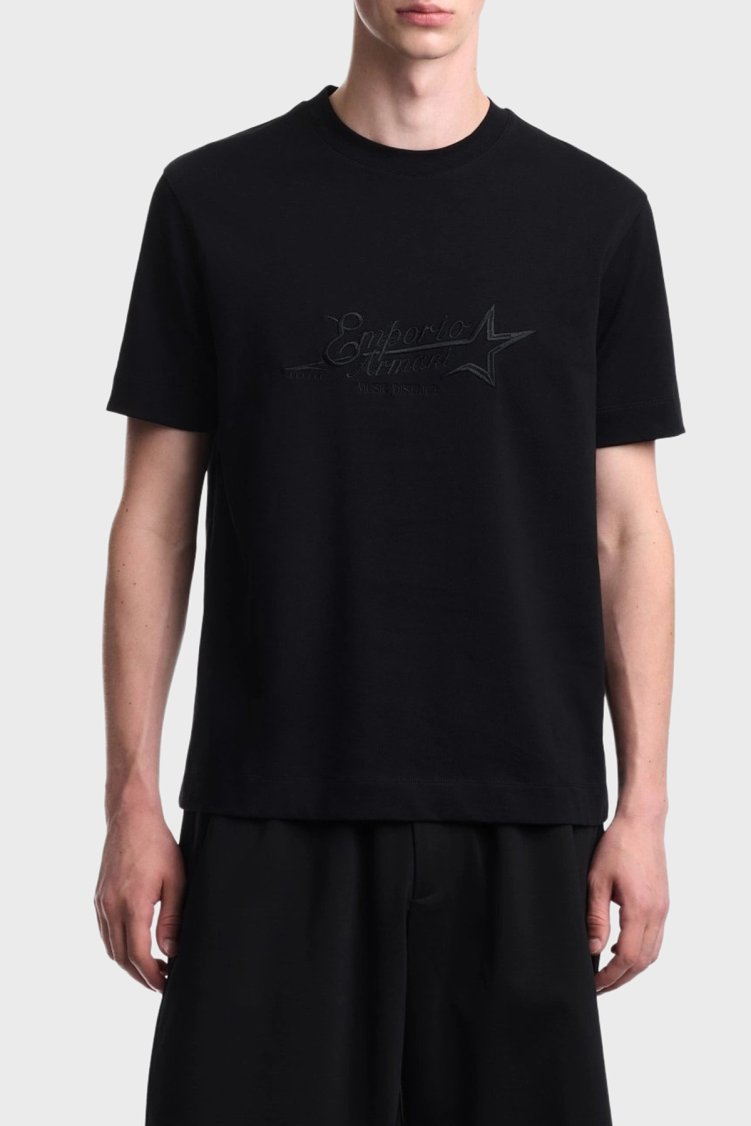 Emporio Armani Logolu % 100 Pamuk Regular Fit Bisiklet Yaka Erkek T Shirt EM006809 AF13715 UC001 Siyah - Emporio Armani