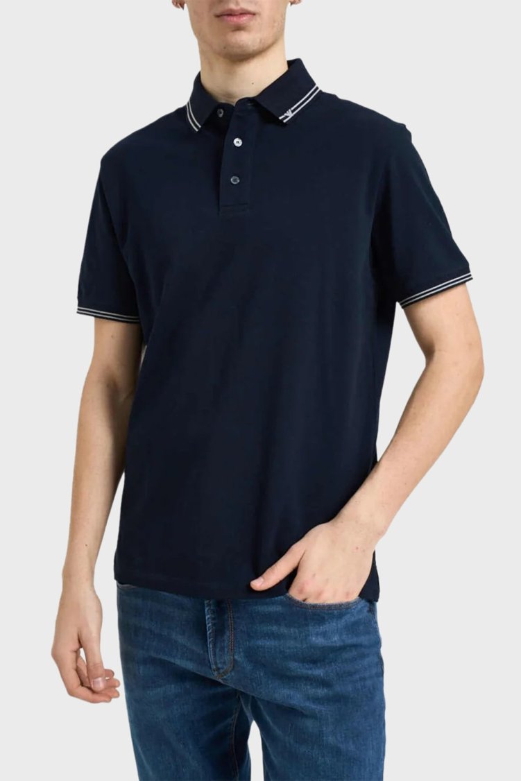 Emporio Armani Logolu %100 Pamuk Regular Fit Erkek Polo EM005842 AF12955 UB118 Lacivert - Emporio Armani