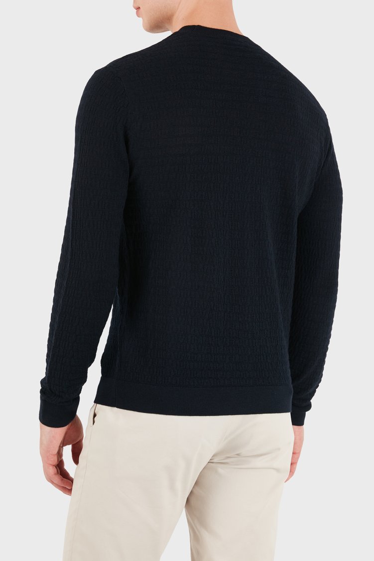 Emporio Armani Logolu % 100 Yün Bisiklet Yaka Erkek Kazak EM004378 AF24416 UB118 Lacivert - Emporio Armani (1)
