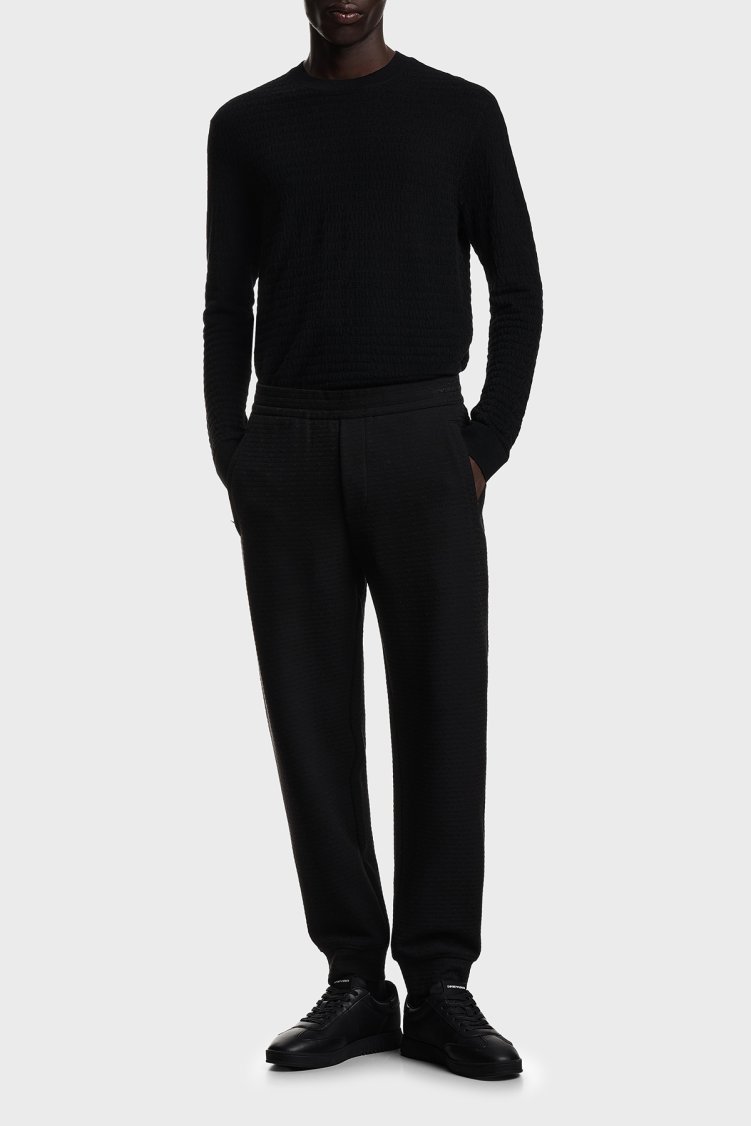 Emporio Armani Logolu % 100 Yün Bisiklet Yaka Erkek Kazak EM004378 AF24416 UC001 Siyah - Emporio Armani (1)