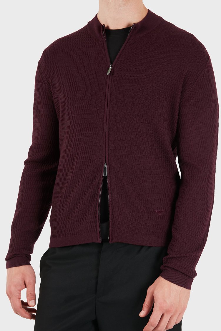 Emporio Armani Logolu % 100 Yün Regular Fit Bisiklet Yaka Erkek Hırka EM006315 AF27831 FA039 Kahve - Emporio Armani