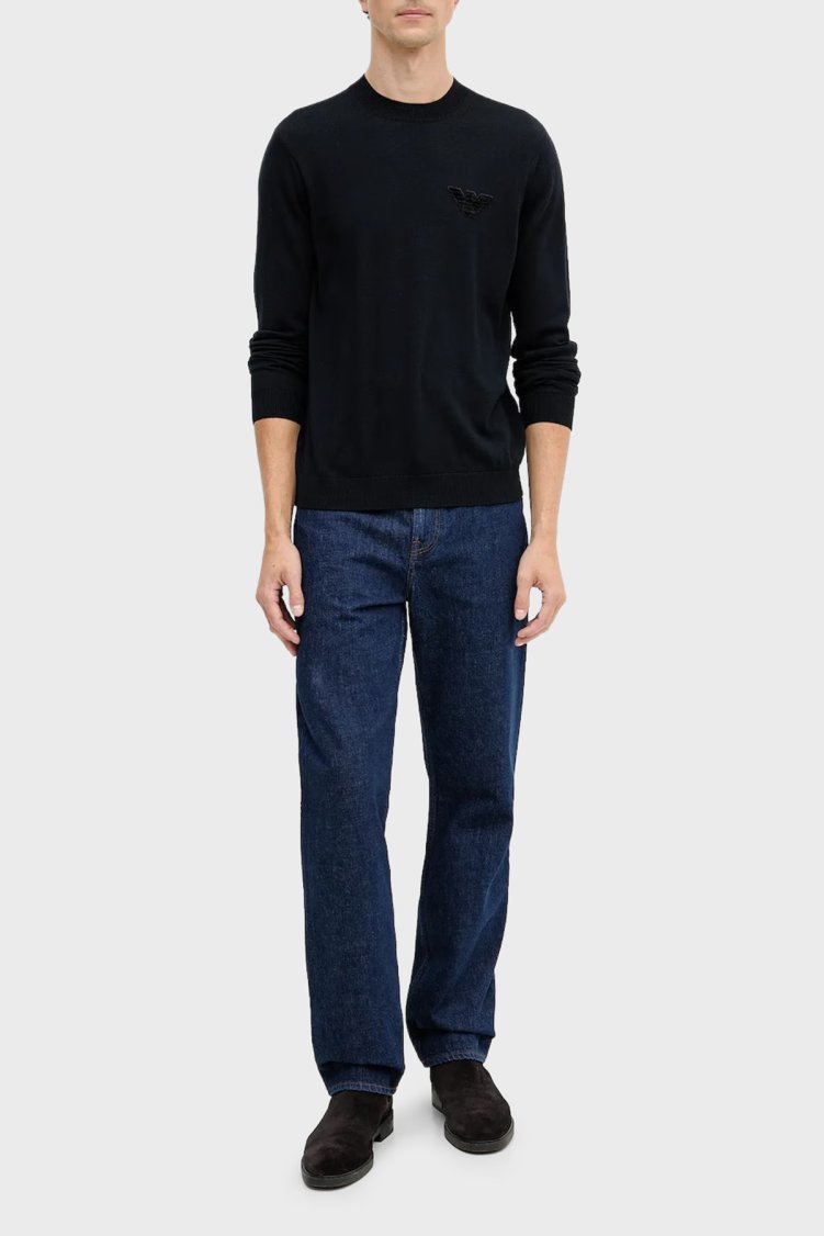 Emporio Armani Logolu % 100 Yün Regular Fit Bisiklet Yaka Erkek Kazak EM002419 AF14158 UB118 LACİVERT - Emporio Armani (1)