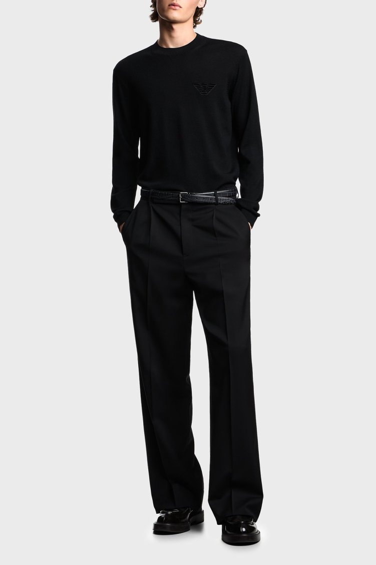 Emporio Armani Logolu % 100 Yün Regular Fit Bisiklet Yaka Erkek Kazak EM002419 AF14158 UC001 SİYAH - Emporio Armani (1)