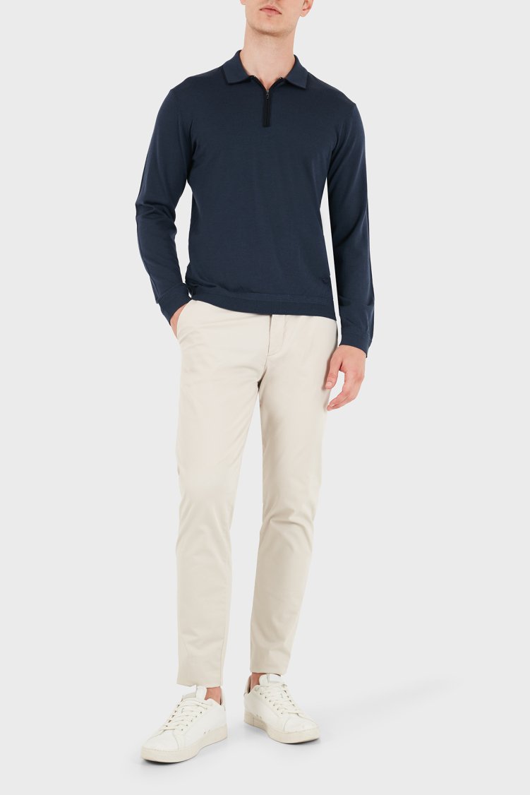 Emporio Armani Logolu % 100 Yün Yarım Femuarlı Erkek Polo EM006224 AF27805 UB106 Gece mavi - Emporio Armani (1)
