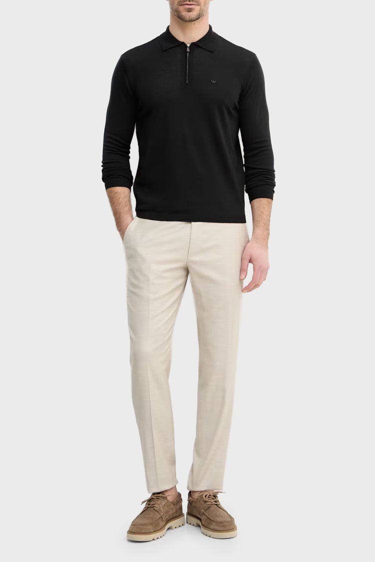 Emporio Armani Logolu % 100 Yün Yarım Fermuarlı Erkek Polo EM004381 AF23421 UC001 Siyah - Emporio Armani (1)