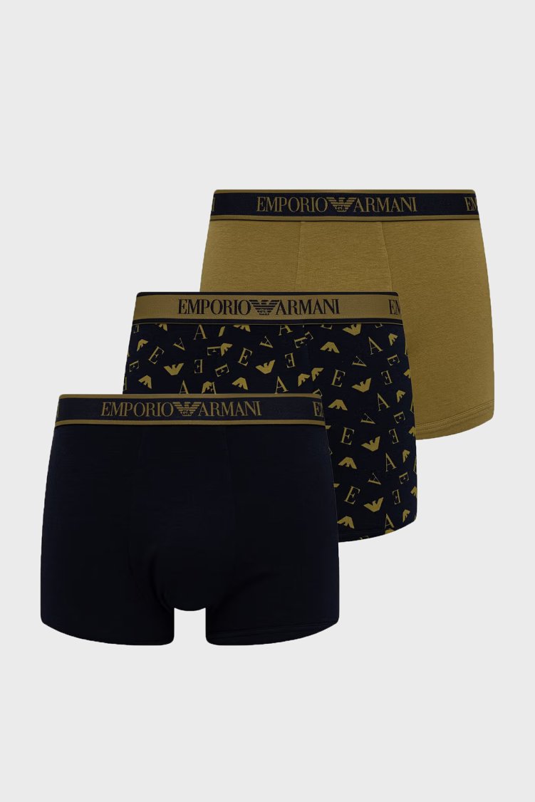 Emporio Armani Logolu 3 Pack Erkek Boxer EM000259 AF25019 MB242 Lacivert-yeşil-açık mavi - Emporio Armani