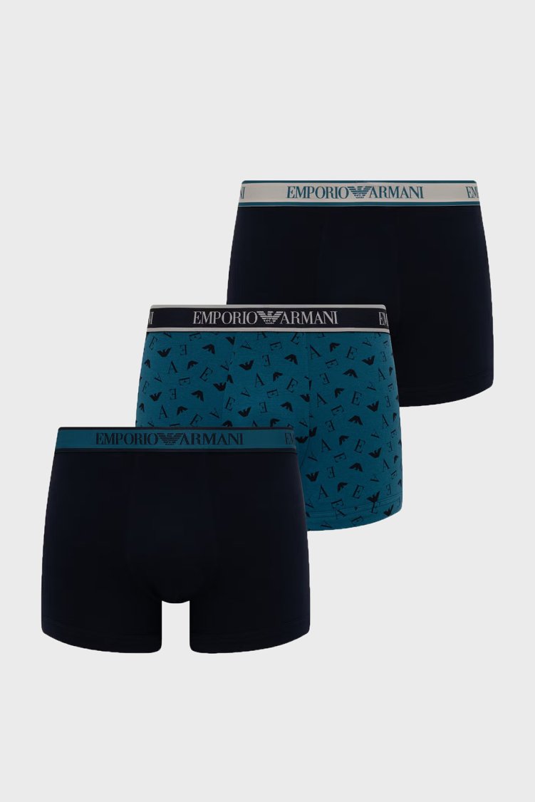 Emporio Armani Logolu 3 Pack Erkek Boxer EM000259 AF25019 MB676 Lacivert-petrol-lacivert - Emporio Armani
