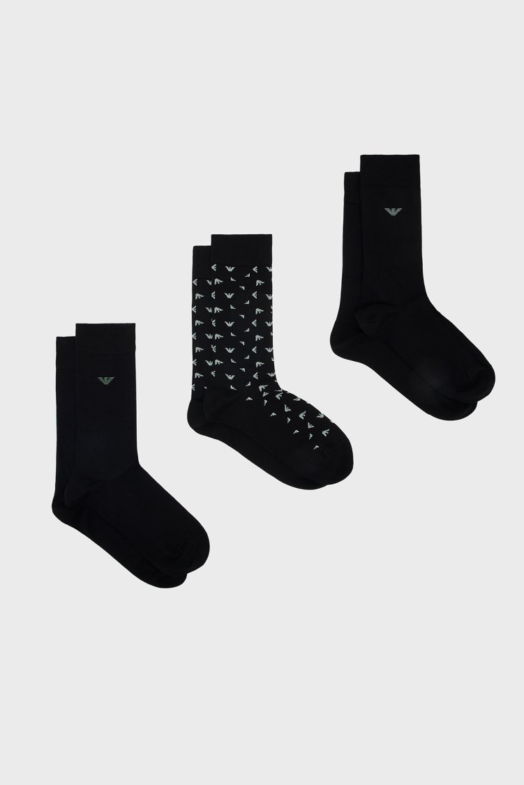 Emporio Armani Logolu 3 Pack Erkek Çorap EM000554 AF25376 MC647 Siyah - Emporio Armani