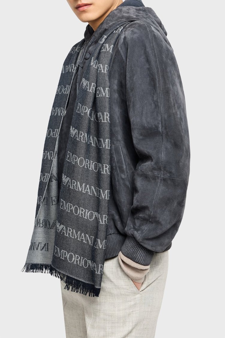 Emporio Armani Logolu 43 x 183 cm % 100 Yün Erkek Şal EM004238 AF21541 FB018 LACİVERT - Emporio Armani (1)