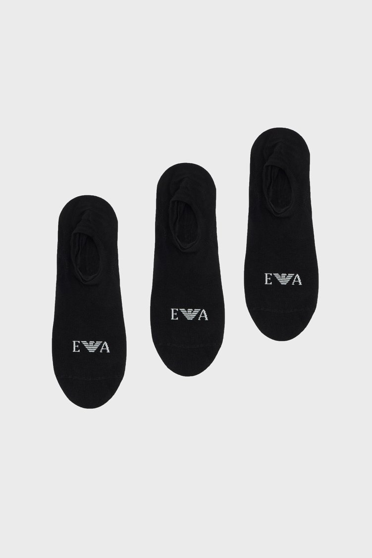 Emporio Armani Logolu Babet 3 Pack Erkek Çorap EM000548 AF26377 UC001 Siyah - Emporio Armani