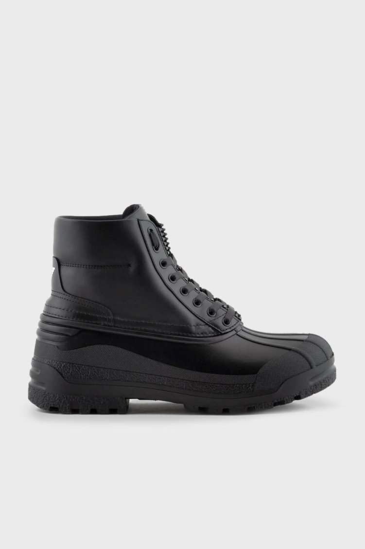 Emporio Armani Logolu Bağcıklı Erkek Bot X4M391 XF741 00002 SİYAH - Emporio Armani