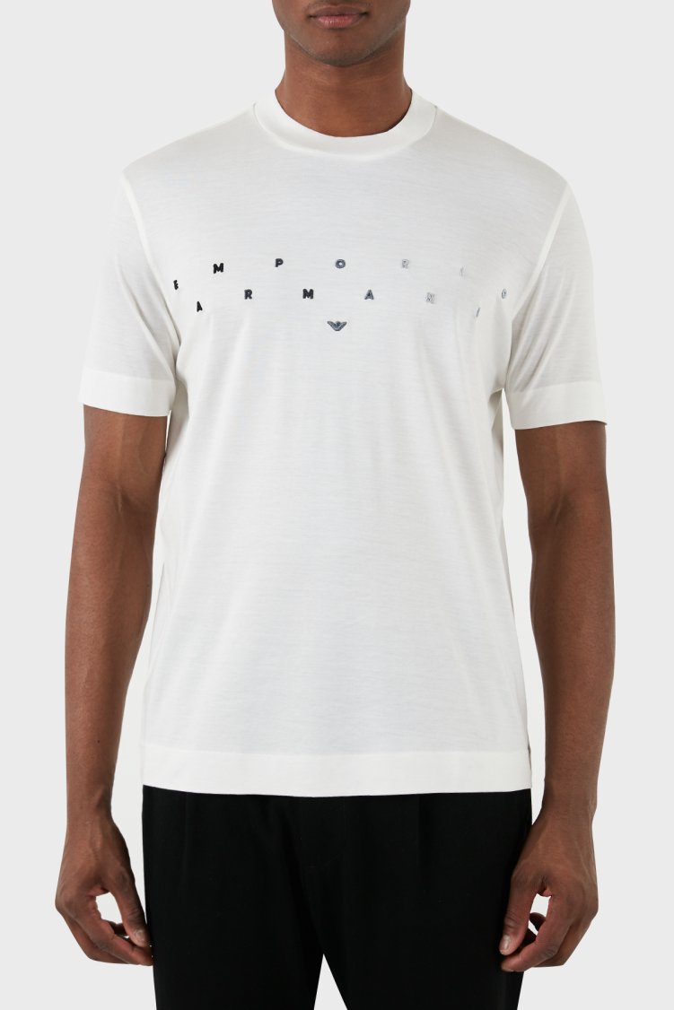 Emporio Armani Logolu Bisiklet Yaka Relaxed Fit Erkek T Shirt 3D1TA2 1JUVZ 01B2 EKRU - Emporio Armani