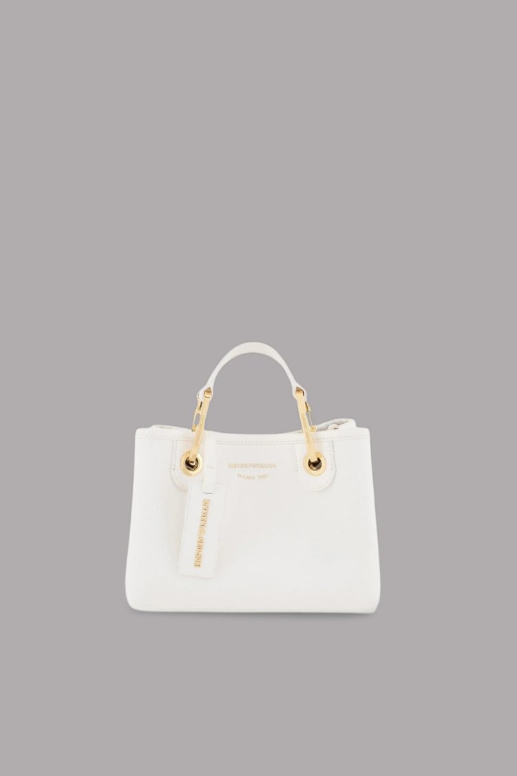 Emporio Armani Logolu Çıkarılabilir Askılı Kadın Çanta EW000361 AF12103 M0034 BEYAZ-GOLD - Emporio Armani