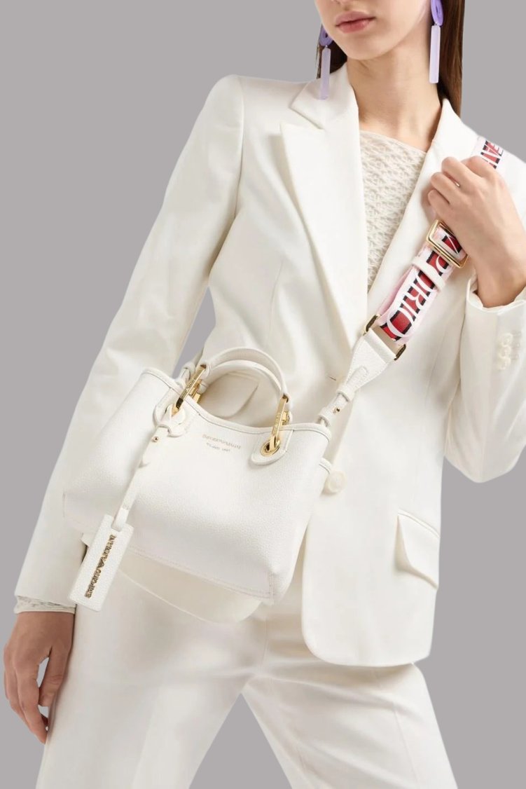 Emporio Armani Logolu Çıkarılabilir Askılı Kadın Çanta EW000361 AF12103 M0034 BEYAZ-GOLD - Emporio Armani (1)