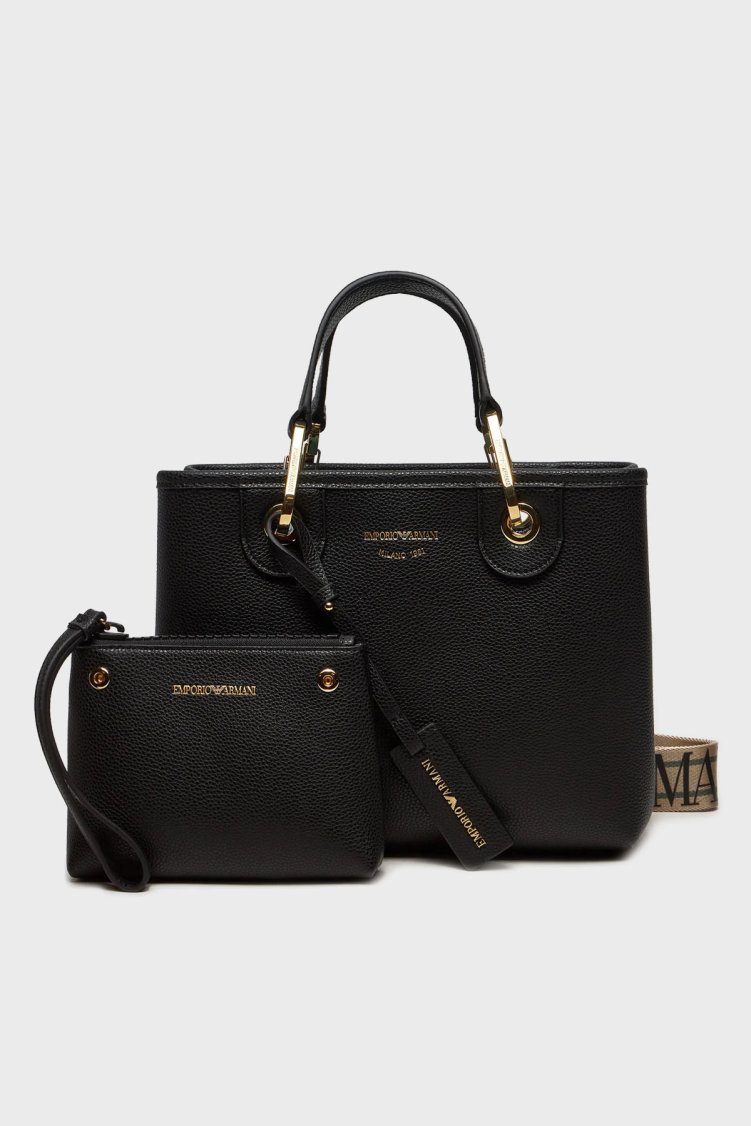 Emporio Armani Logolu Çıkarılabilir Askılı Kadın Çanta EW000361 AF12103 MC032 SİYAH-GOLD - Emporio Armani
