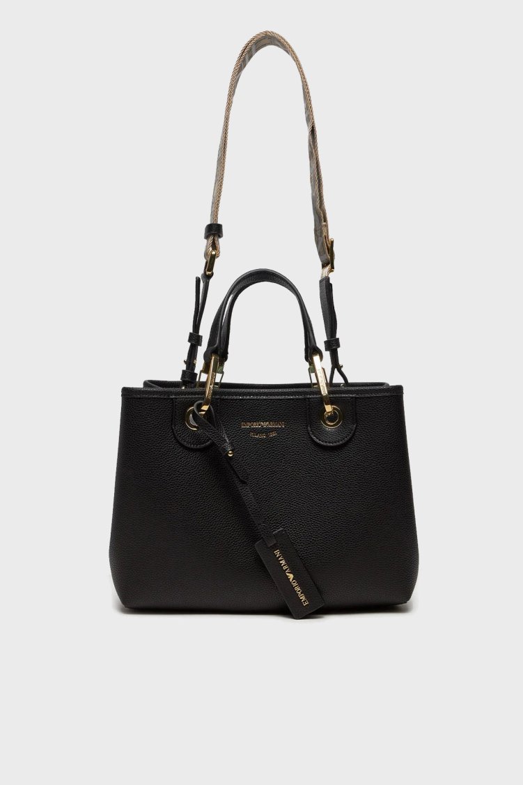 Emporio Armani Logolu Çıkarılabilir Askılı Kadın Çanta EW000361 AF12103 MC032 SİYAH-GOLD - Emporio Armani (1)