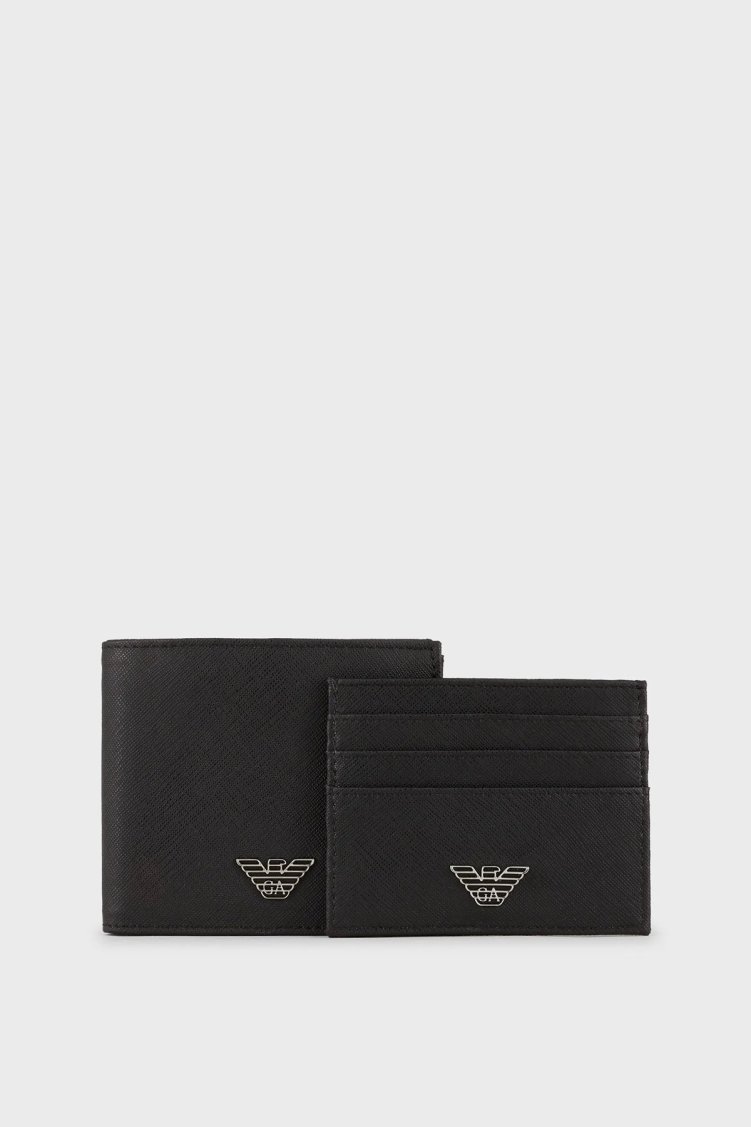 Emporio Armani Logolu Cüzdan Set Erkek Cüzdan Takım Y4R237 Y138E 81072 Siyah - Emporio Armani