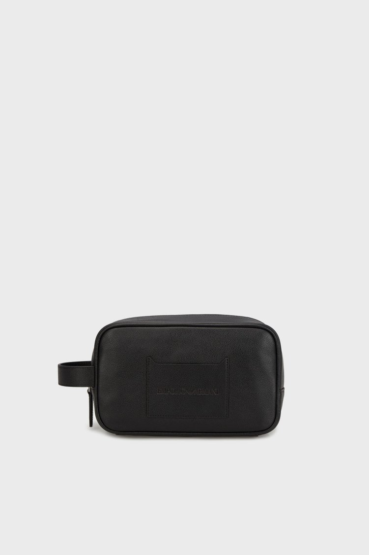 Emporio Armani Logolu Deri Bilek Askılı Erkek Çanta EM003561 AF13788 UC001 SİYAH - Emporio Armani
