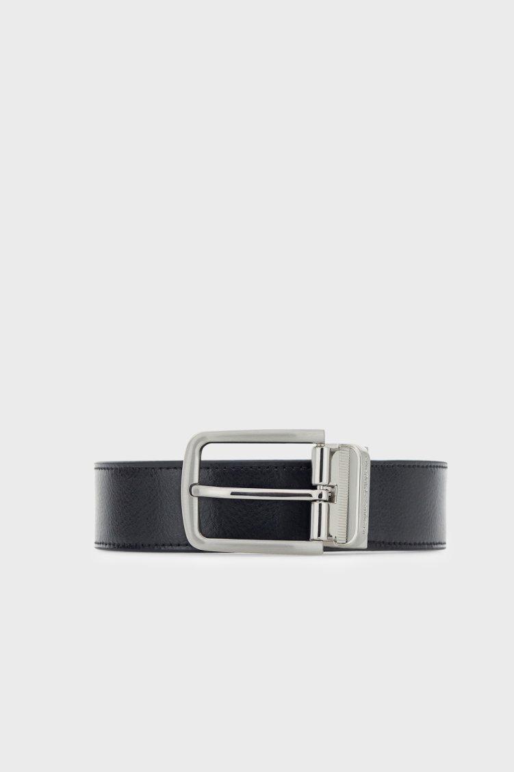 Emporio Armani Logolu Deri Erkek Kemer EM007172 AF29130 MC593 Siyah-koyu kahve - Emporio Armani