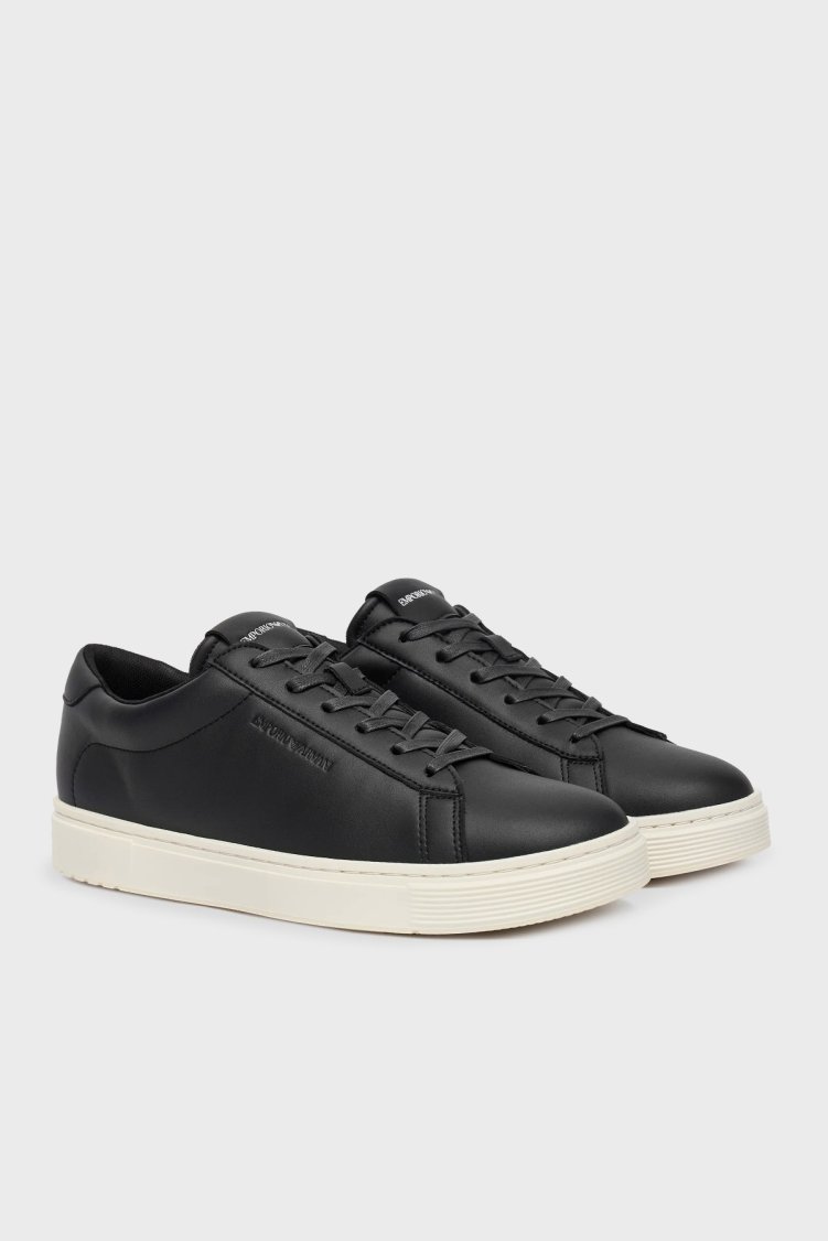 Emporio Armani Logolu Deri Sneaker Erkek Ayakkabı EM004783 AF20004 UC001 SİYAH - Emporio Armani (1)