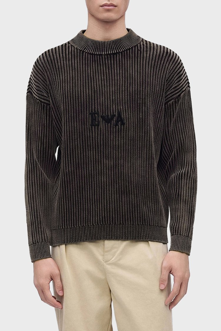 Emporio Armani Logolu Dik Yaka Erkek Kazak EM006450 AF29845 F6008 Kahve - Emporio Armani