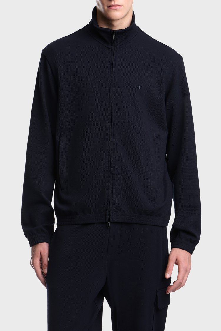 Emporio Armani Logolu Dik Yaka Tam Fermuarlı Erkek Sweat EM006320 AF27655 UB118 Lacivert - Emporio Armani