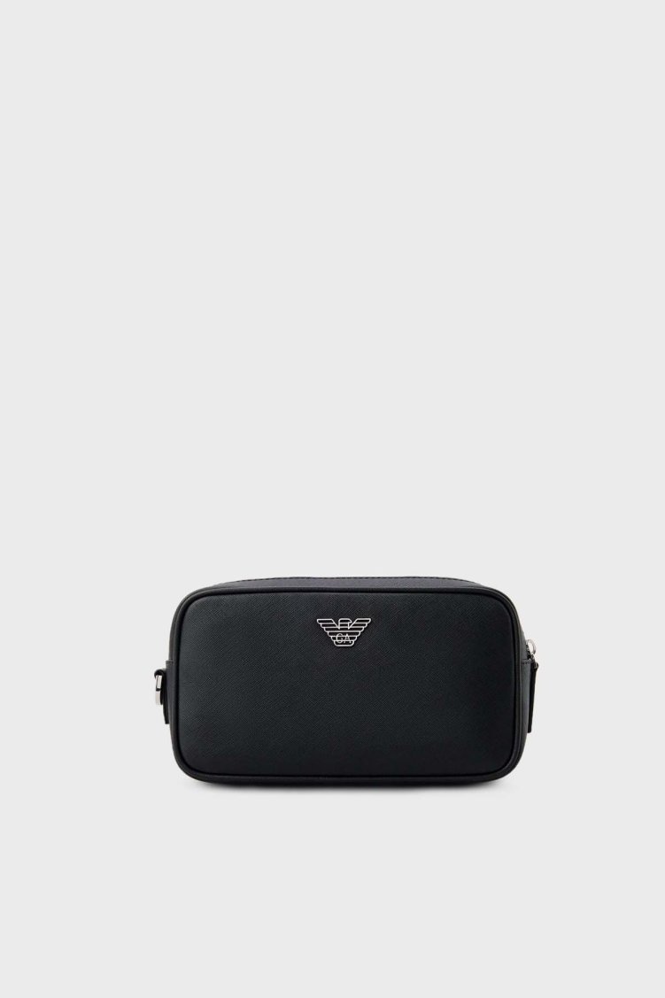 Emporio Armani Logolu Fermuarlı Erkek Traş Çantası Y4R356 Y138E 81072 SİYAH - Emporio Armani